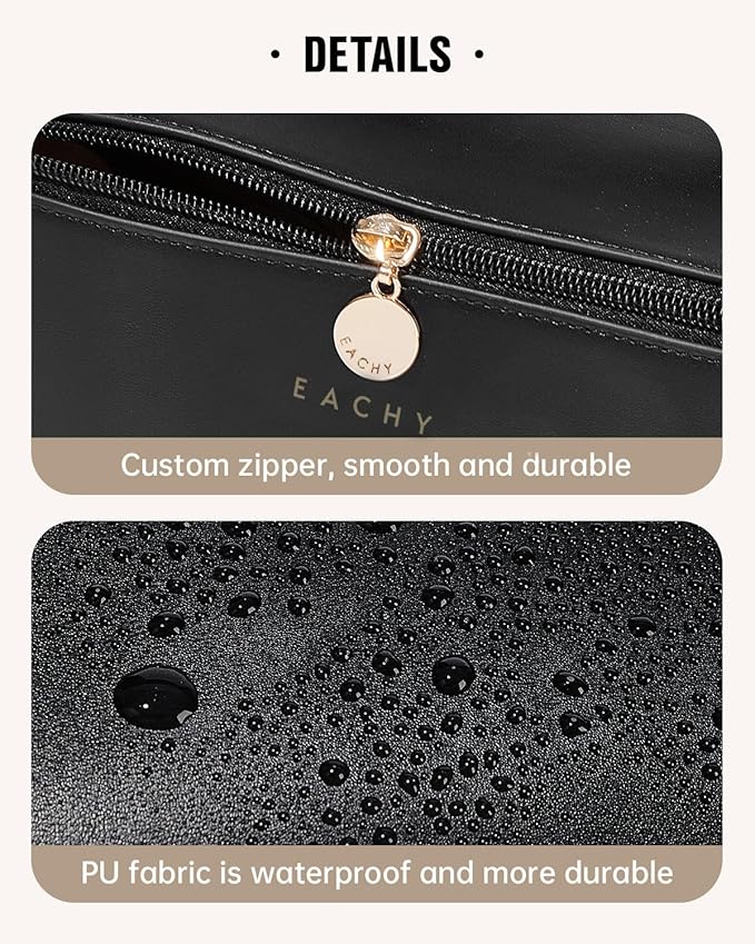 EACHY Travel Makeup Bag,Large Capacity Cosmetic Bags for Women,Waterproof Portable Pouch Open Flat Toiletry Bag Make up Organizer with Divider and Handle