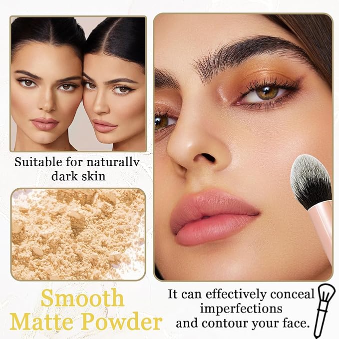 Lightweight Setting Powder,Waterproof Oil Control Translucent Face Powder,Smooth Puff(Natural Color)
