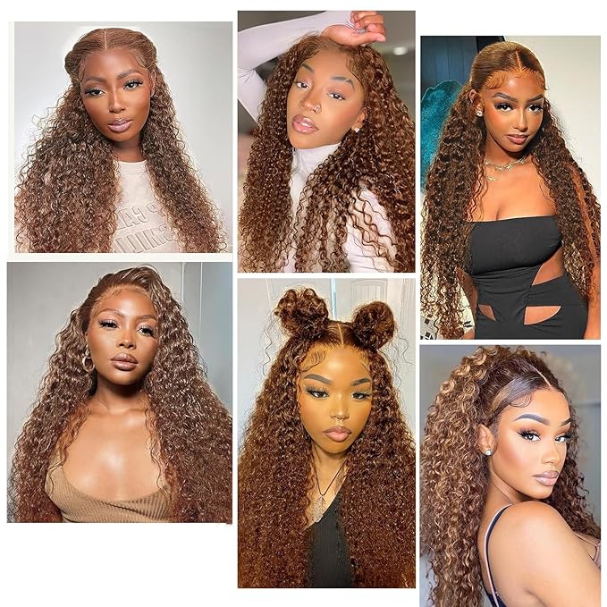 CHEETAHBEAUTY #4 Chocolate Brown Deep Wave 13X6 HD Transparent Lace Front Wigs Brazilian 10A Grade Deep Curly Human Hair Wigs for Black Women Pre Plucked with Baby Hair 250% Density(16inch)