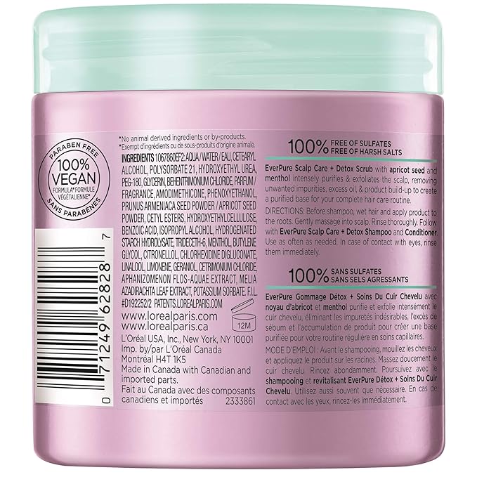 L'Oreal Paris EverPure Exfoliating Scalp Care + Detox Scrub with Apricot seed, 8 Ounce
