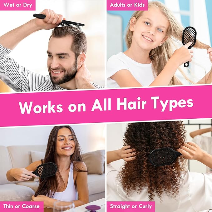 Vented Detangling Hair Brush - 2 Pack Detangler Hairbrush for Effortless Tangle Removal - Ultra-Soft Bristles -For Natural Curly Straight Wet Dry Damaged Hair for Women Men Kids