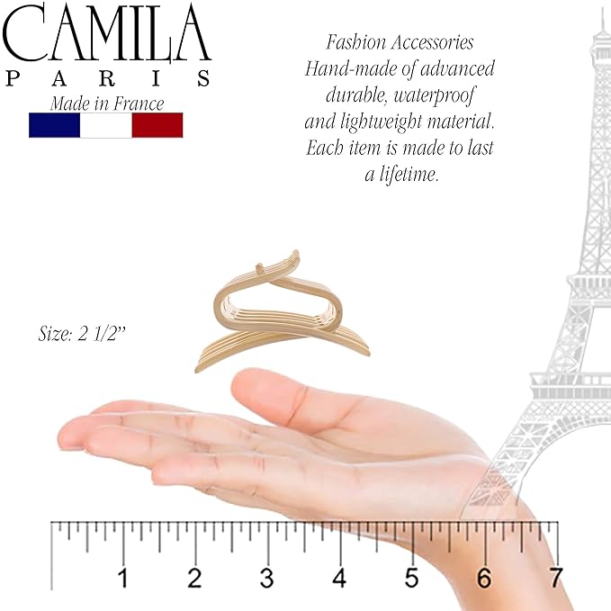 Camila Paris CP3095 French Two Sides Interlocking Comb, Beige, for Ponytail or Hair updo, Strong Hold Grip Hair Clips for Women, No Slip Durable Styling Girls Hair Accessories, Made in France