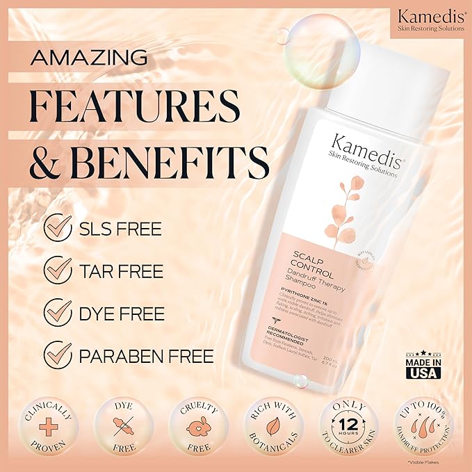KAMEDIS Anti-Dandruff Therapy Shampoo 16.9 Fl Oz. & Botanical Moisturizer Over-Night Scalp Lotion 3.3 Fl Oz. - Remedy For Dry, Itchy, Flaky, Seborrheic Dermatitis and Sensitive Scalp