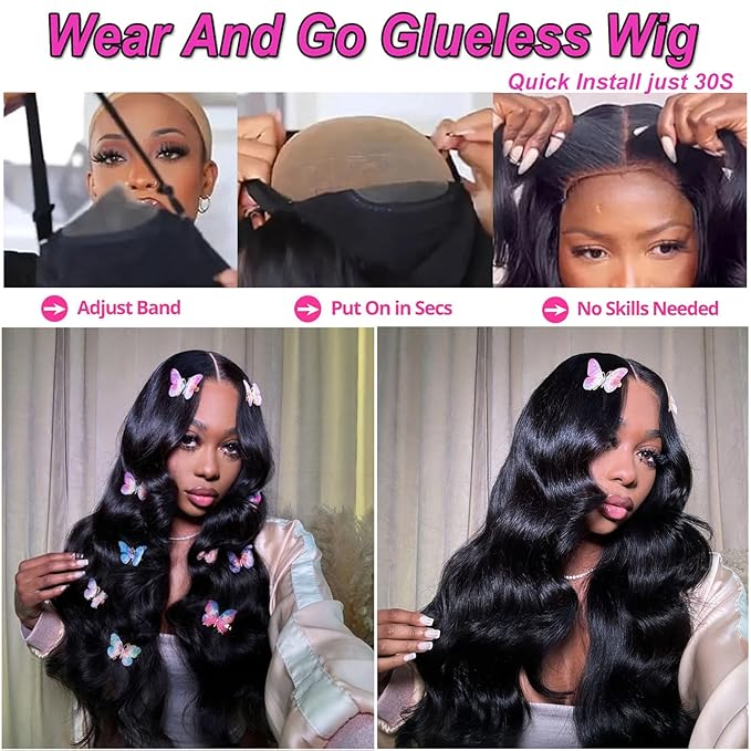 Body Wave Human Hair Wig Wear And Go 4x4 Glueless Wigs Human Hair Pre Plucked Pre Cut HD Lace Closure Wigs for Black Women 20 Inch