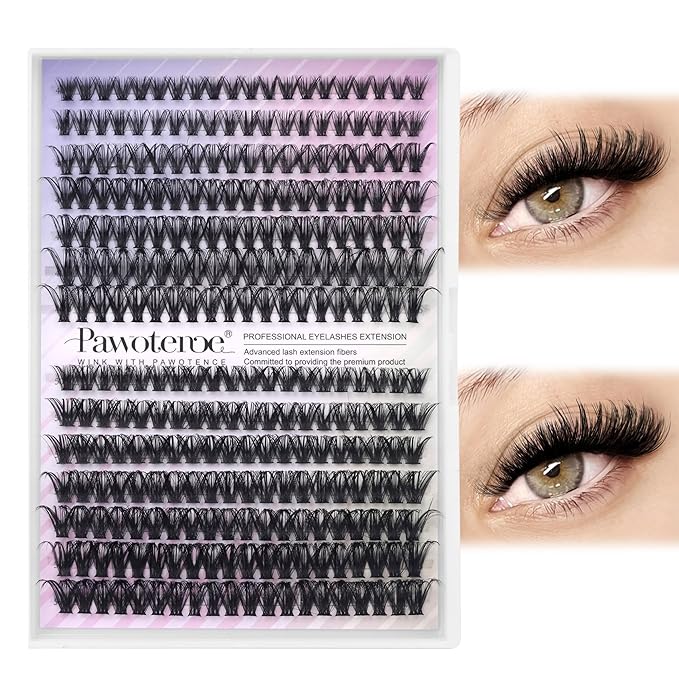 Pawotence Lash Clusters 280pcs Cluster Eyelash Extensions 40D 50D Eyelash Clusters Lash Extension 8-16mm Individual Lashes for Self Application at Home (40D&50D, 0.07D, 8-16mm)