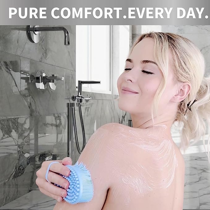 Avilana Silicone Body Scrubber – Dual-Sided Exfoliator for Men & Women, Gentle Loofah Alternative, Easy-to-Clean Silicone Shower Scrubber (S2-Blue)