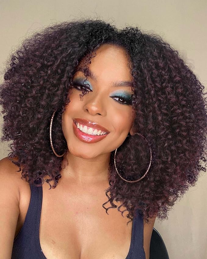 quickwig Curly Lace Front Wigs Short Kinky Curly Wig 13×4×1 HD Glueless Lace Curly Wig Ombre Wine Red Synthetic Lace Wigs for Women Deep Wave Hair (1B/99J)
