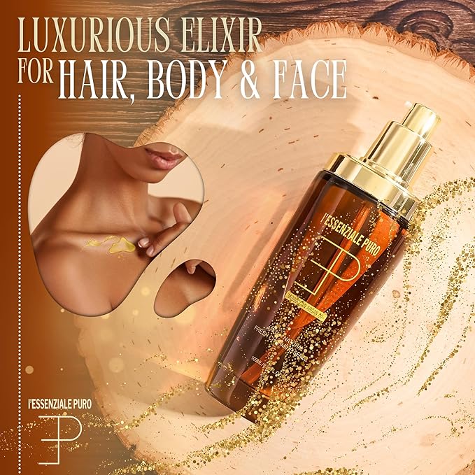 L'Essenziale Puro Moroccan Argan Oil - Argan Oil For Hair - Hydrating Moroccan Hair Oil and Body Oil For Women and Men - Adds Shine, Controls Frizz - Luxury Beauty Elixir From Dubai (100ml/3.38 Fl Oz)