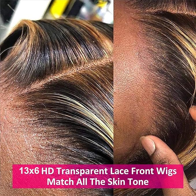 Honey Blonde Ombre 30 Inch Lace Front Wig Human Hair 13X6 Highlight Deep Wave Curly Human Hair Wig 4/27 Colored Deep Wave HD Lace Front Wigs Human Hair Pre Plucked with Baby Hair 180% Density