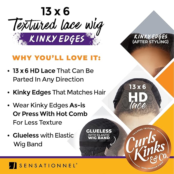 Sensationnel Curls Kinksandco Kinkyedges Wig - Kinky Body Wave 18 Inch 13X6 Lace Frontal Natural Kinkytexture Edged Hairline for Natural 3C to 4C Hair Textures (BALAYAGECHOCOLATE)