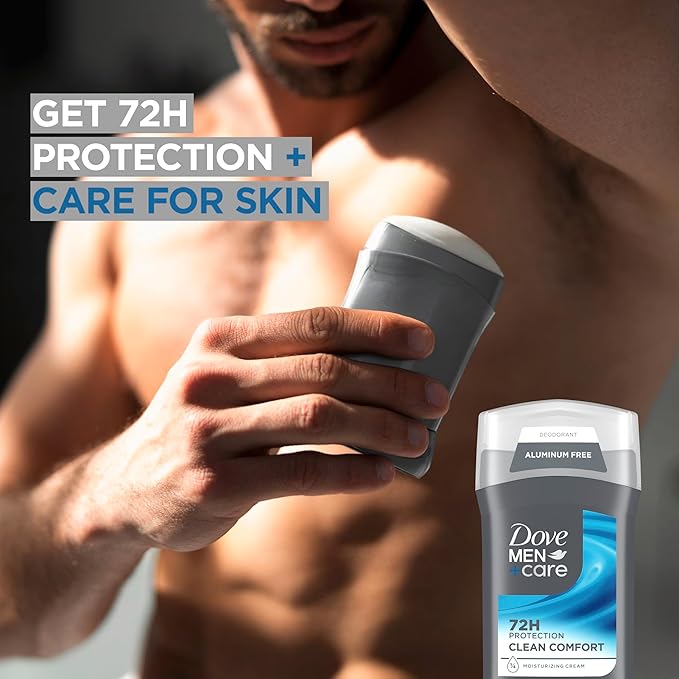 Dove Men+Care Deodorant Stick for Men Clean Comfort Pack of 2 Aluminum Free 72-Hour Odor Protection Mens Deodorant with 1/4 Moisturizing Cream 3 oz