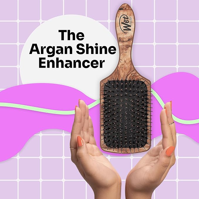 Wet Brush Paddle Hair Brush Traditional Wood Ultra-Soft IntelliFlex Detangling Bristles with Paddle Shine Enhancer Argan Oil Distressed Wood Pain-Free Hair Brush