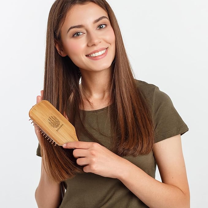Sovanna Bamboo-Vegan Hairbrush, Fast Hairgrowth, Anti-Static Paddle Brush for All Hair Types, Plastic-Free