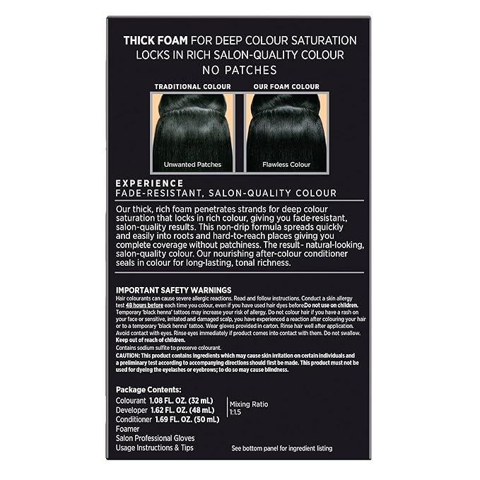John Frieda Precision Foam Colour, Blue Black 2A, Full-coverage Hair Color Kit, Anti-Fade Gray Coverage, Deep Color Saturation Hair Dye, 1 Application