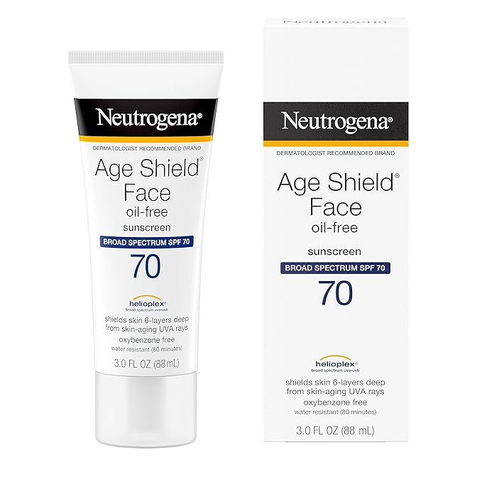 Neutrogena Age Shield Face Oil-Free Sunscreen Lotion with Broad Spectrum SPF 70, Non-Comedogenic Moisturizing Sunscreen to Help Prevent Signs of Aging, PABA-Free, 3 fl. oz (Pack of 3)