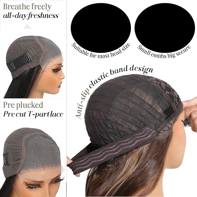 7×5 Ombre Blonde Wear and Go Glueless Wigs Pre Plucked Pre Cut for Beginners Synthetic Lace Front Wigs For Woman 26 Inch Ginger Highlights 3 Seconds to Wear