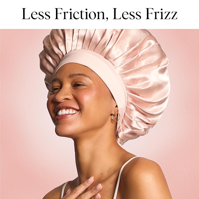 Kitsch XL Satin Bonnet for Sleeping - Softer Than Silk Hair Bonnet For Women - Secure Fit, Adjustable Night Cap For Curly & Textured Hair - Prevents Breakage, Tangles & Thinning - Blush