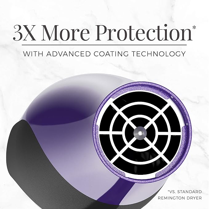 Remington Damage Protection Hair Dryer with Ceramic + Ionic + Tourmaline Technology,Purple, 3 Piece Set