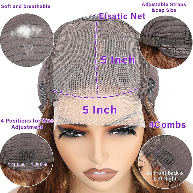 Honey Blonde Lace Front Wig Human Hair 5x5 HD Lace Closure Wigs Human Hair Pre Plucked with Baby Hair 180% Highlight Glueless Lace Front Wigs Human Hair Body Wave Closure Wig(20 Inch)