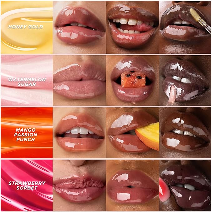 Gisou Honey Infused Hydrating Lip Oil, Nourishing Lip Moisturizer for Dry Lips, High Shine, Smooth Finish, Sheer Hot Coral Shade, Tropical Mango Passion Fruit Scent, Mango Passion Punch, 8ml