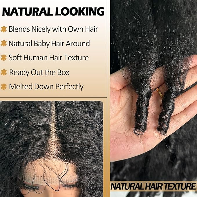 SOKU Afro Curly Lace Front Wig Synthetic T Part HD Transparent Lace Blends Kinky Straight Curly Ends Voluminous Bouncy Hair 20 Inch Natural Black Heat Friendly Black Women Must Have