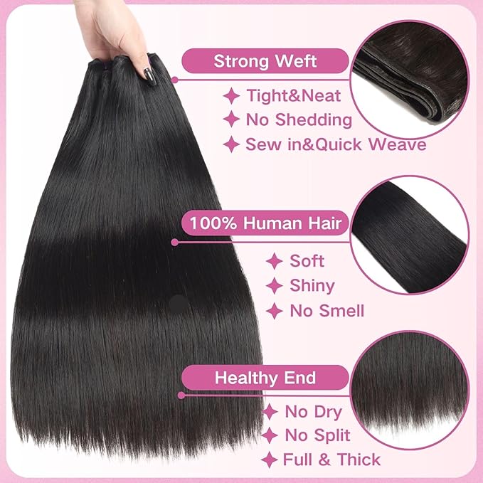 Beauty Queen 30 30 30 Inch Bundles Human Hair Straight 100% Unprocessed Brazilian Straight Human Hair Bundles 16A Weave 3 Thick Bundles Remy Virgin Hair Extensions Natural Color