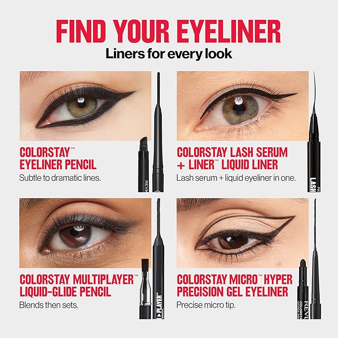 Revlon ColorStay Pencil Eyeliner with Built-in Sharpener, Waterproof, Smudgeproof, Longwearing Eye Makeup with Ultra-Fine Tip, 201 Black, 0.01 oz