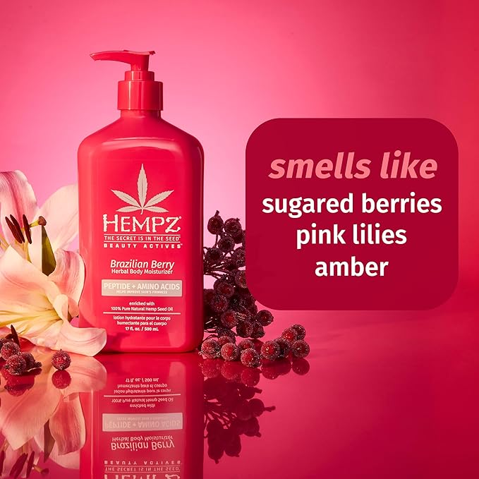 Hempz Brazilian Berry Beauty Actives Lotion, Hydrating Moisturizer for Body, Hands and Feet 17 oz.