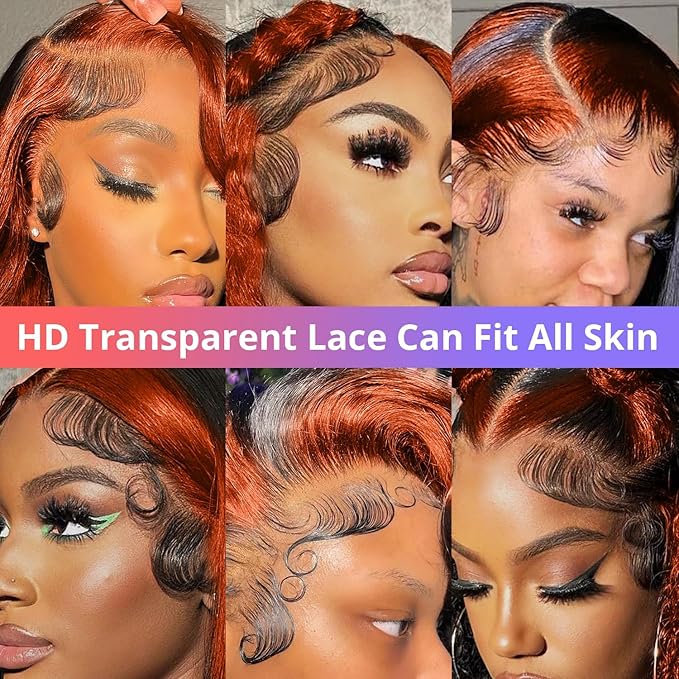 13X6 Ginger Lace Front Wigs Human Hair Pre Plucked for Women Ombre Ginger Orange Lace Front Wigs Human Hair Glueless Colored Lace Front Wig Human Hair (22Inch)
