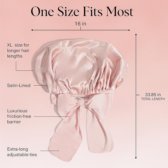 Kitsch XL Satin Bonnet for Sleeping - Softer Than Silk Hair Bonnet For Women - Secure Fit, Adjustable Night Cap For Curly & Textured Hair - Prevents Breakage, Tangles & Thinning - Blush