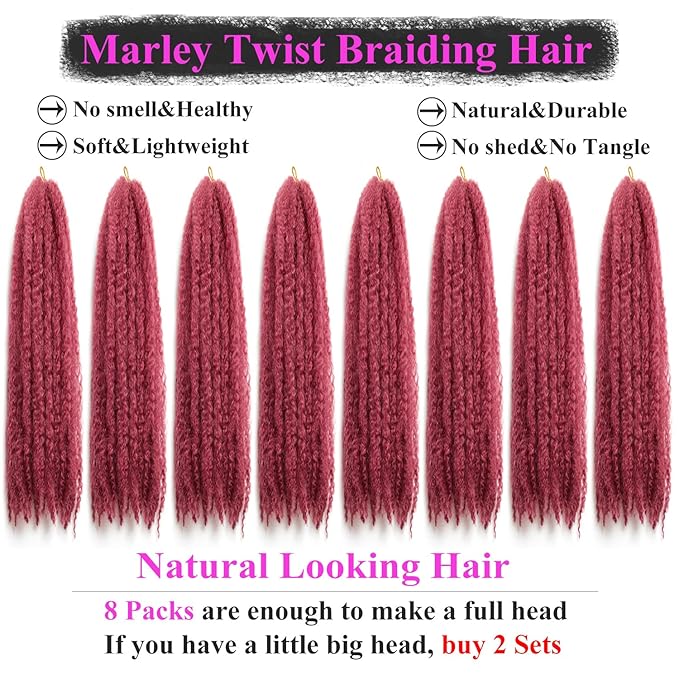Marley Twist Braiding Hair 24 Inch 8 Packs โ Fluffy&Tangle-Free Cuban Twist Hair for Braiding, Natural Look Synthetic Long-Lasting Spring Afro Kinky Twist Hair Extensions (118=BUG)