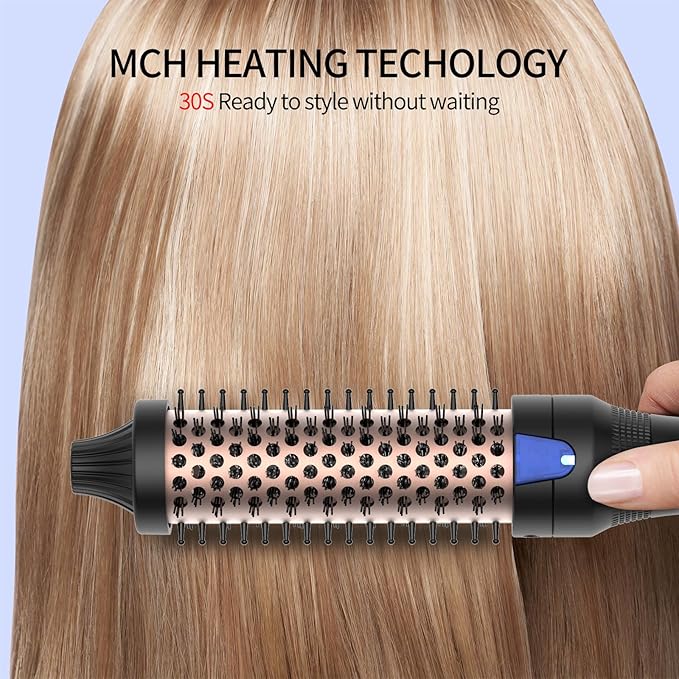 K&K Ceramic Tourmaline Ionic 1.25 Inch Heated Curling Brush - Volumizing Hot Brush for Root Volume, Loose Curls and Styling