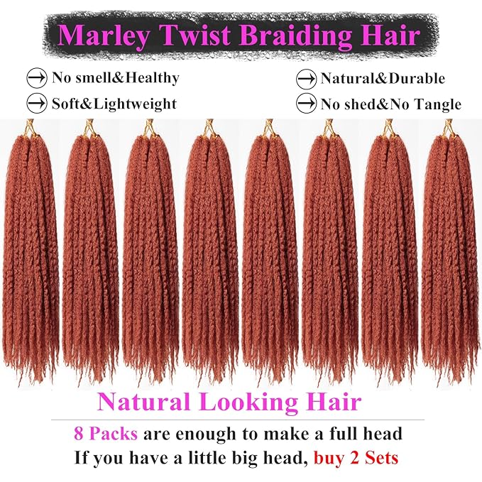 Marley Twist Braiding Hair 18 Inch 8 Packs โ Fluffy&Tangle-Free Cuban Twist Hair for Braiding, Natural Look Synthetic Long-Lasting Spring Afro Kinky Twist Hair Extensions (350)