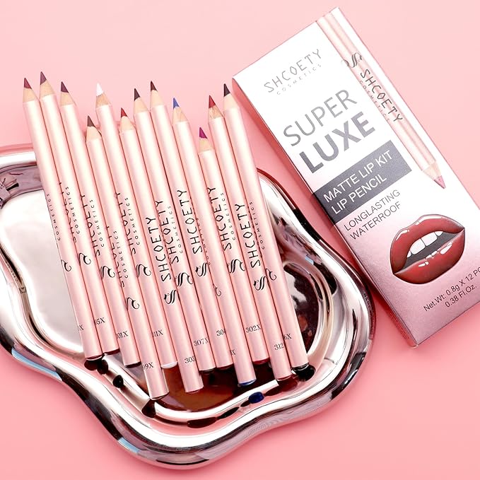 12 Colors Lip Liner Combo, Matte Nude Lipstick Long Lasting Waterproof Smooth Ultra Fine Texture High Pigmented Lip Plumping Brown Black Color Lip Pencil Makeup