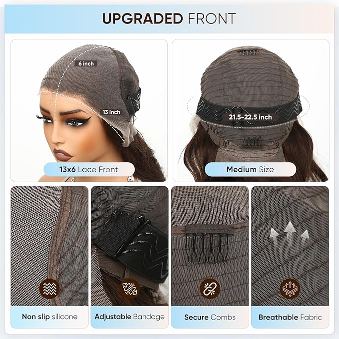 Chocolate Brown Lace Front Wig,13x6 HD Brown Body Wave Lace Frontal Wigs Human Hair Pre Plucked with baby hair, 210% Density Colored brown wig human hair for Women 24 inch
