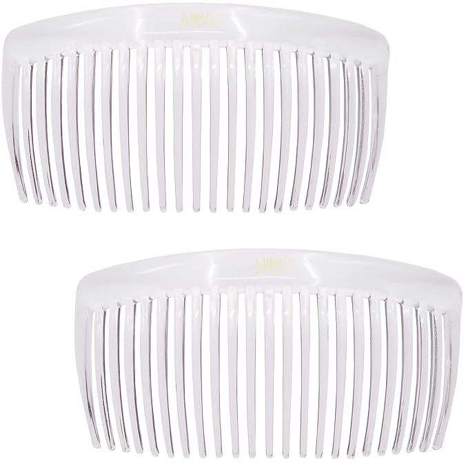 Camila Paris CP2911 French Side Combs Large Curved, Clear French Twist Hair Combs Decorative, Strong Hold Hair Clips for Women Bun Chignon Up-Do, No Slip Styling Girls Hair Accessories, Made in France