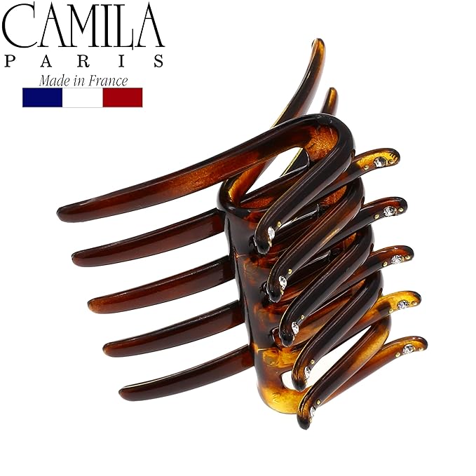 Camila Paris CP2634 French Two Sides Interlocking Comb, Tortoise Shell, for Ponytail or Hair updo, Strong Hold Grip Hair Clips for Women, No Slip Durable Styling Girls Hair Accessories, Made in France