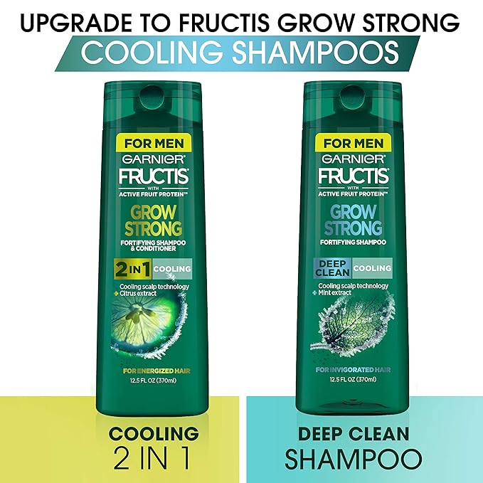 Garnier Hair Care Fructis Grow Strong Cooling Deep Clean Shampoo for Men for Invigorated Hair, 12.5 Fl Oz