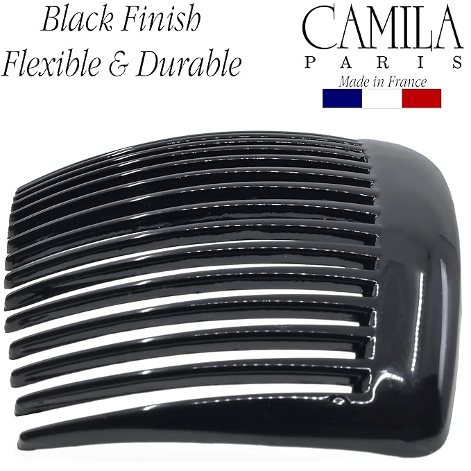 Camila Paris French Side Combs Large 2 Colors Each Curved French Twist Hair Combs Decorative, Strong Hold Hair Clips for Women Bun Chignon Up-Do, No Slip Styling Girls Hair Accessories, Made in France