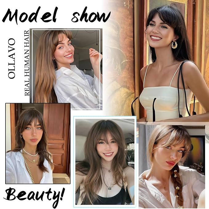 Hair Toppers for Women Real Human Hair, 360° 3D Toppers Hairpieces for Women with Thinning Crown Wispy Clip in Bangs 12 Inch Upgrade Big Base (Dark Brown, 12 Inch Wispy Bangs)