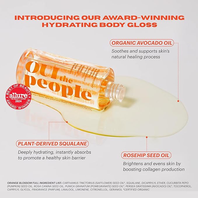 OUI the People FEATHERWEIGHT Hydrating Body Gloss, Orange Blossom Scent, Skin Barrier Boosting Serum Oil for Deep Hydration, Softens, Firms, and Enhances Skin Health, Shimmer Body Oil, 3.3 oz