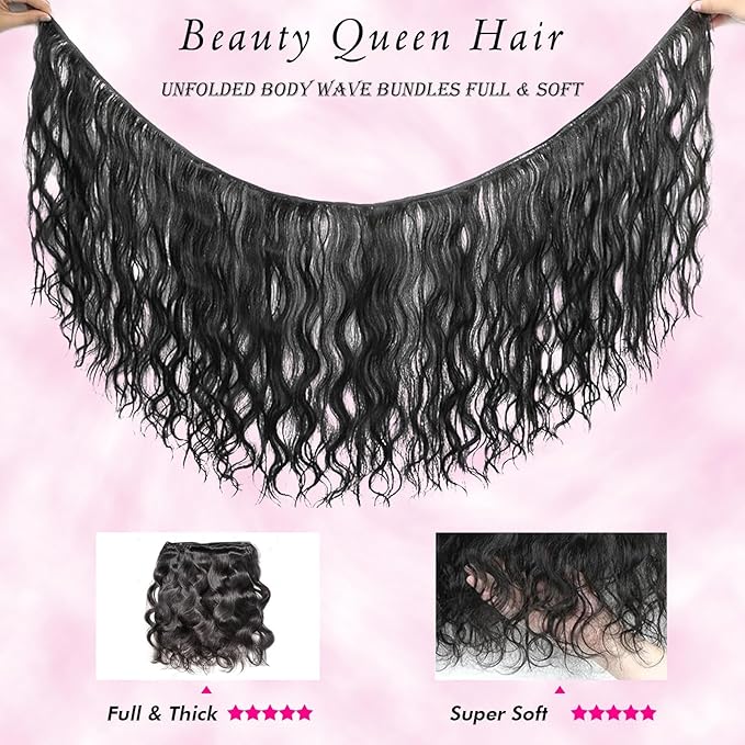 Beauty Queen 3 Bundles Human Hair Body Wave (20 20 20 Inch) 16A Grade Unprocessed Brazilian Sew In Thick Hair Bundles Virgin Hair Extensions Natural Color