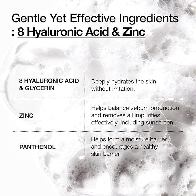 ANUA Hydrating Gentle Foaming Cleanser, Hyaluronic Acid, Glycerin, Zinc, Panthenol, Korean Face Wash for Dry Skin, for Double Cleansing, Korean Skincare (150ml/5.07fl oz.)