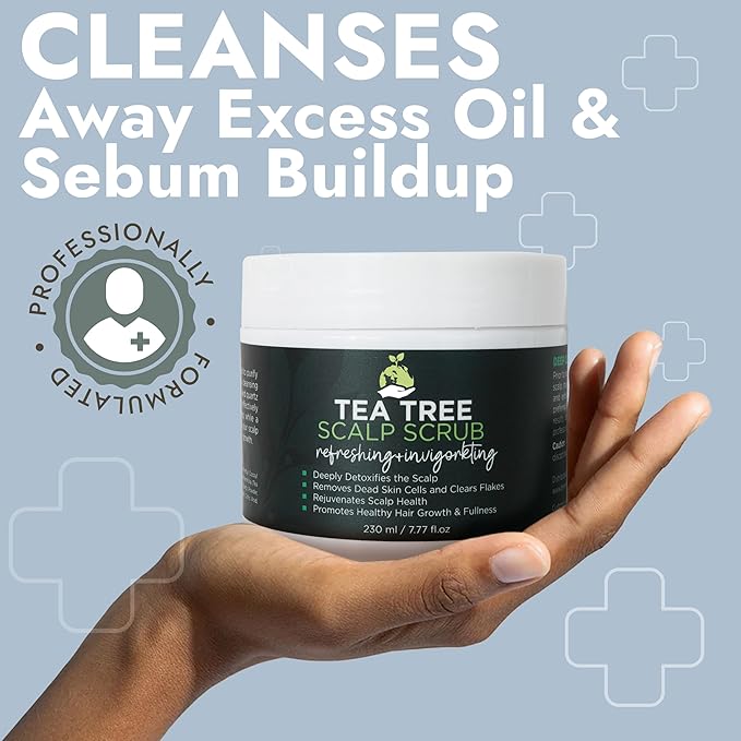 Tea Tree Scalp Scrub | Antifungal Itchy Scalp Treatment, Quartz Powder & Sea Salt | Gently Exfoliates, Relieves Dryness, Fights Dandruff, Promotes Healthy Hair Growth & Scalp Relief (Pack of 2)