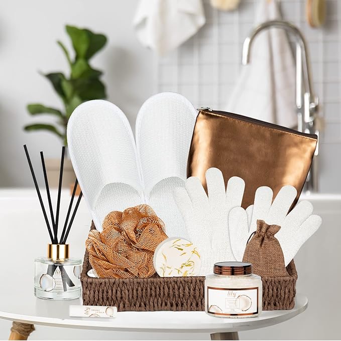 Fathers Day Gifts for Men Dad Coconut Vanilla Spa Gift Basket for Women 17-Piece Luxury Bath and Body Basket Set with Shower Gel Self Care Pampering Gifts for Mothers Day, Christmas, Birthday Gift