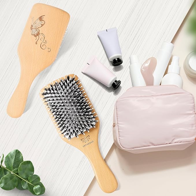 Hair Brush,Boar Bristle Hair Brushes and Styling Comb Set for Women Men Kids, Best Natural Wooden Paddle Hairbrush for Wet or Dry Hair Detangling Smoothing Massaging