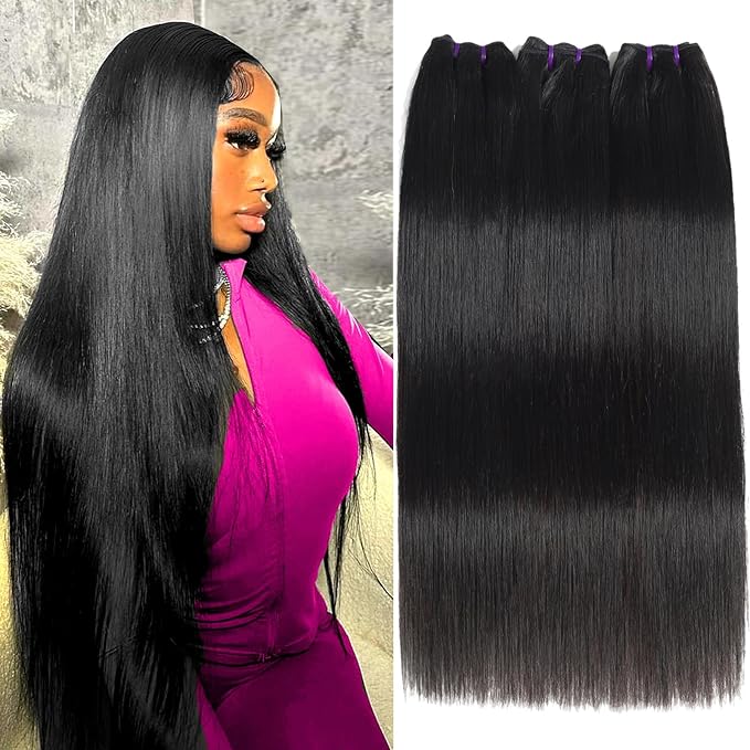 Beauty Queen 30 30 30 Inch Bundles Human Hair Straight 100% Unprocessed Brazilian Straight Human Hair Bundles 16A Weave 3 Thick Bundles Remy Virgin Hair Extensions Natural Color