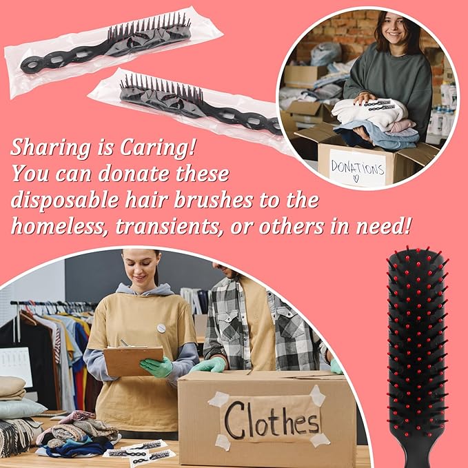 HOFASON 6 Pcs Bulk Hair Brushes for Homeless Supplies, Individually Wrapped Disposable Hair Brushes Nylon Bristles Detangling Hair Brush for Women Hotel Nursing Charity