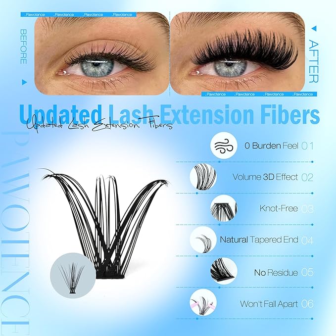 Pawotence Lash Clusters Kit 40D 60D Lash Extension Kit 10-18mm Cluster Eyelash Extension Kit Individual Lashes 280pcs Eyelash Clusters with Lash Bond and Seal, Lash Tweezers for Self Use