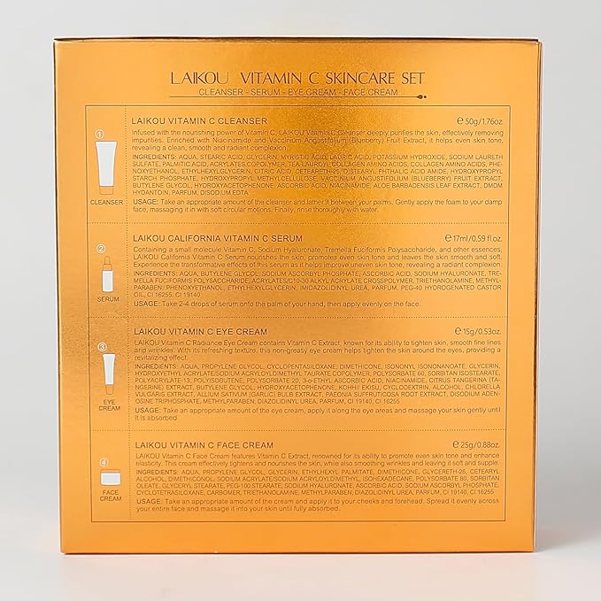Skincare Set, Vitamin C Serum for Face Skin Care Sets & kits - Cleanser, Serum, Eye Cream & Face Cream, Pamper Gift Sets for Women Teenage Girls, Facial Kit for 4pcs
